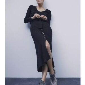 Zara Black Maille Belted Midi Dress